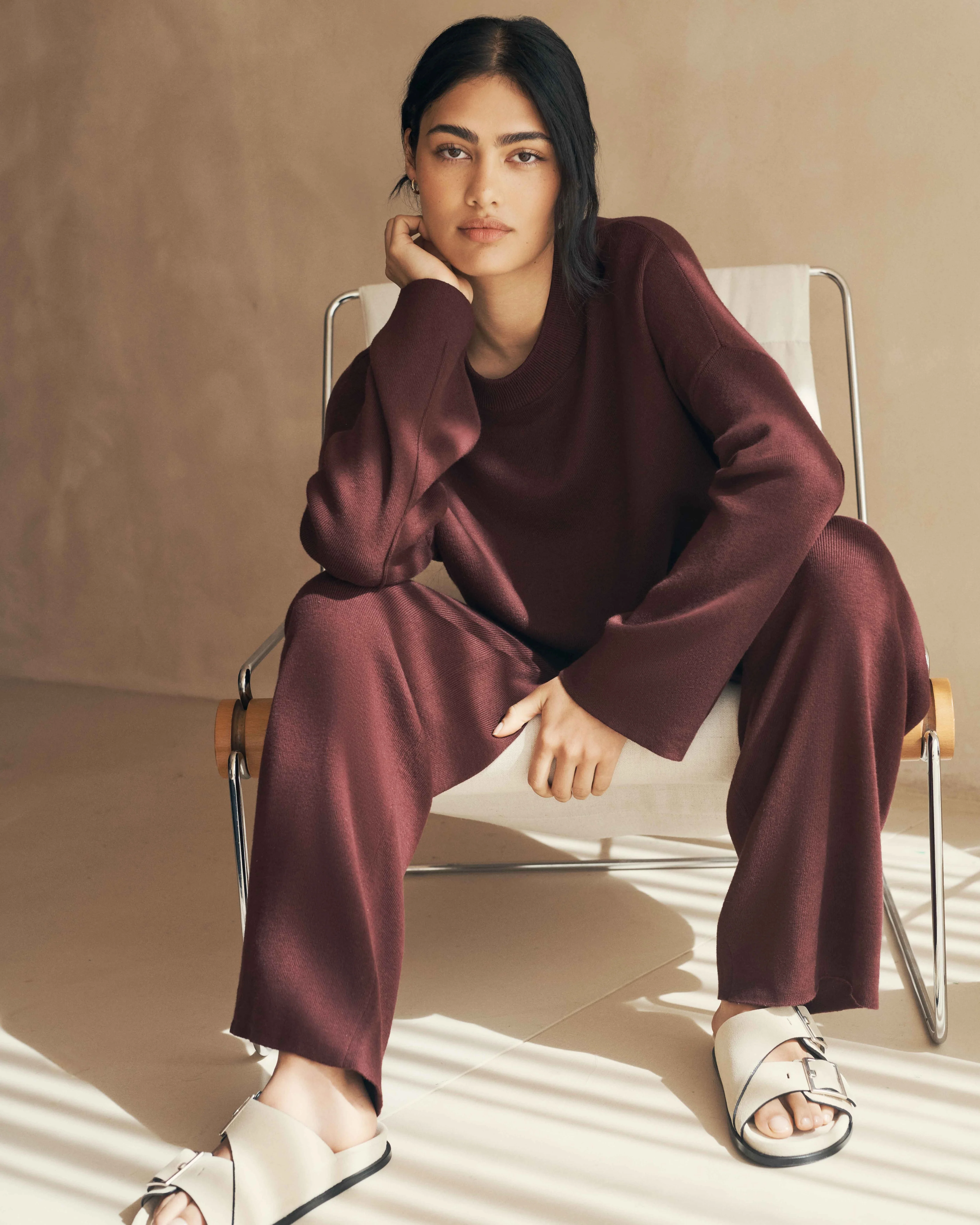 Cotton Cashmere Sweater - Wine - Image 9