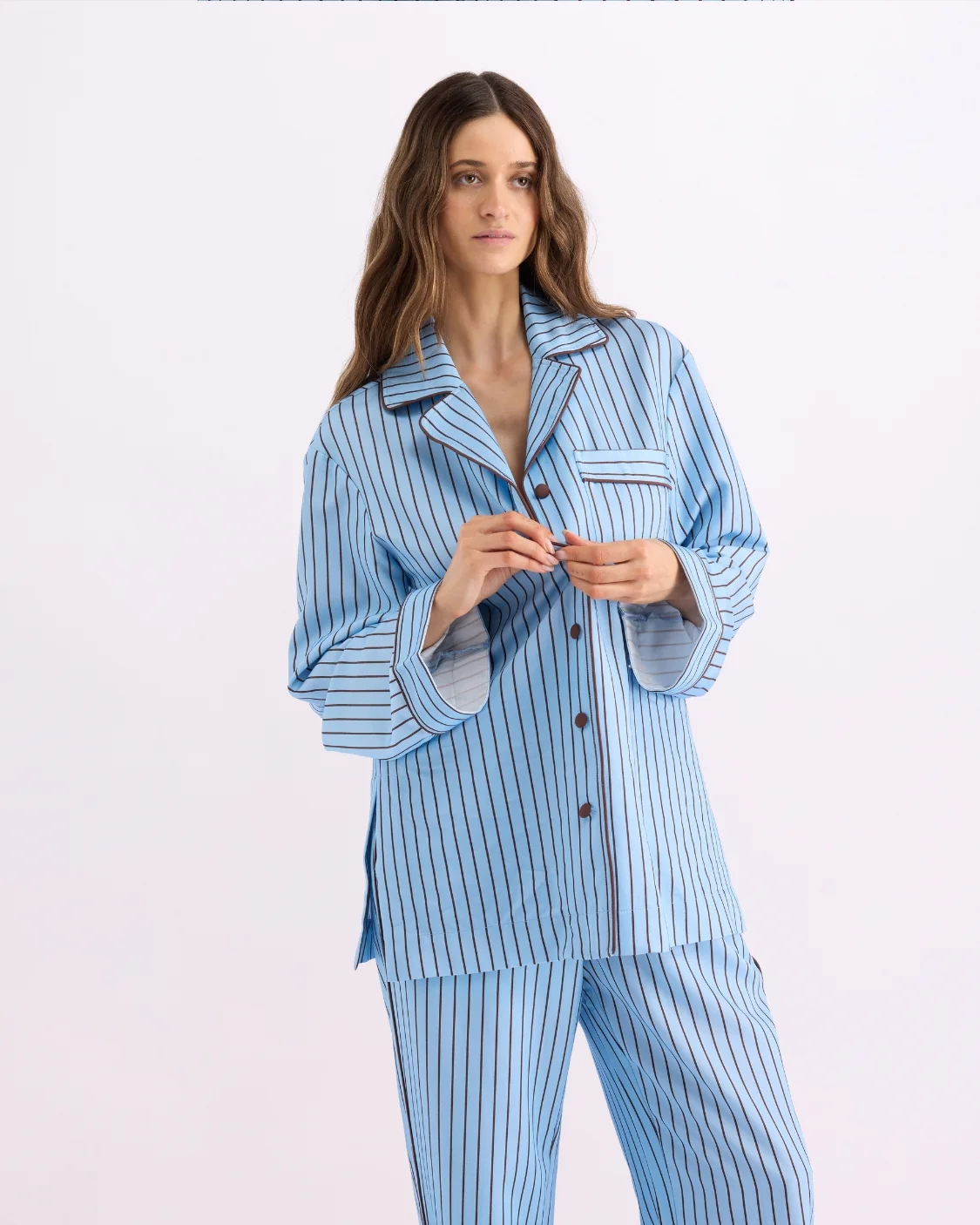 Long Sleeve Sleep Shirt - Iced Chocolate Stripes - Image 5