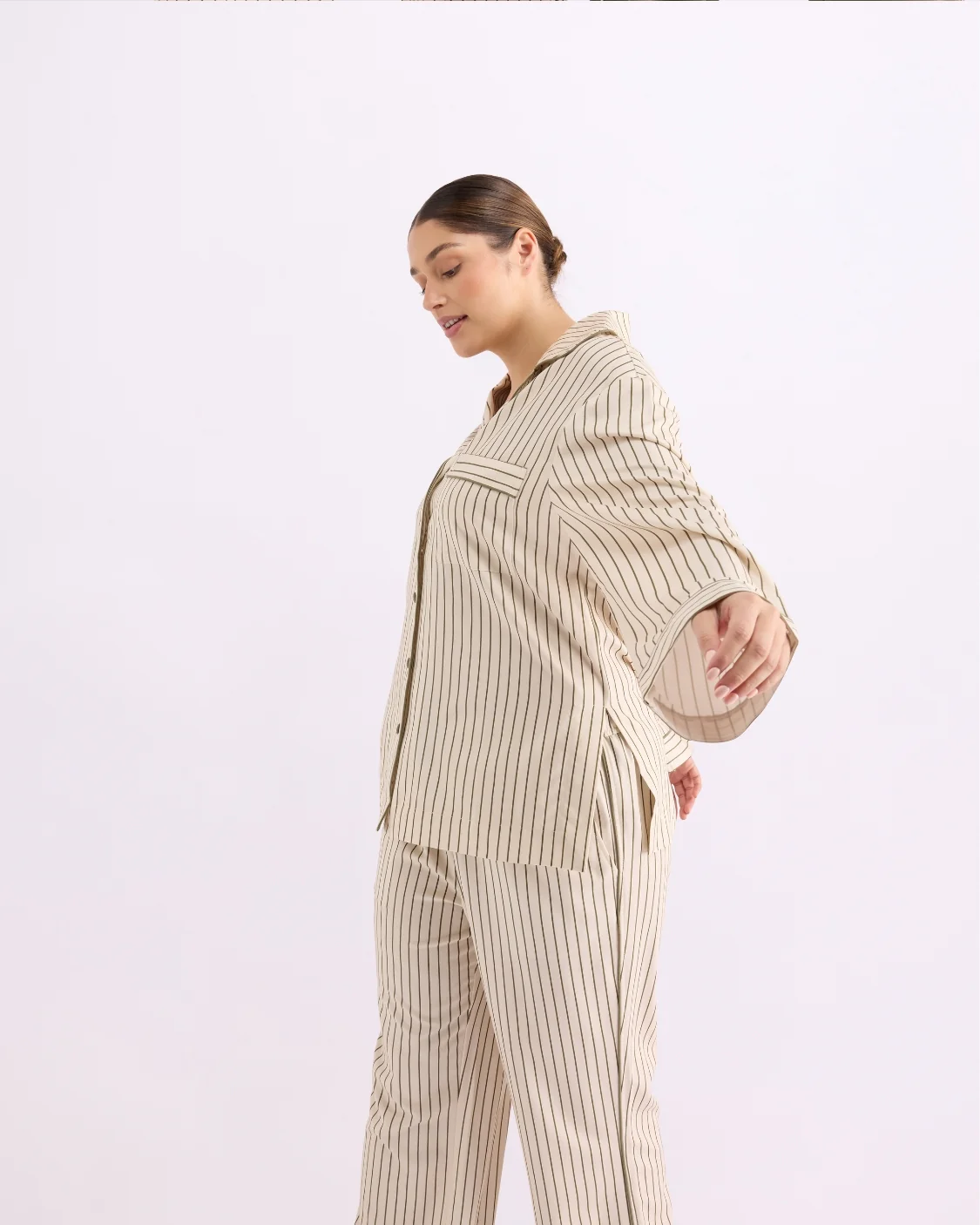 Long Sleeve Sleep Shirt - Matcha Stripes - Image 7
